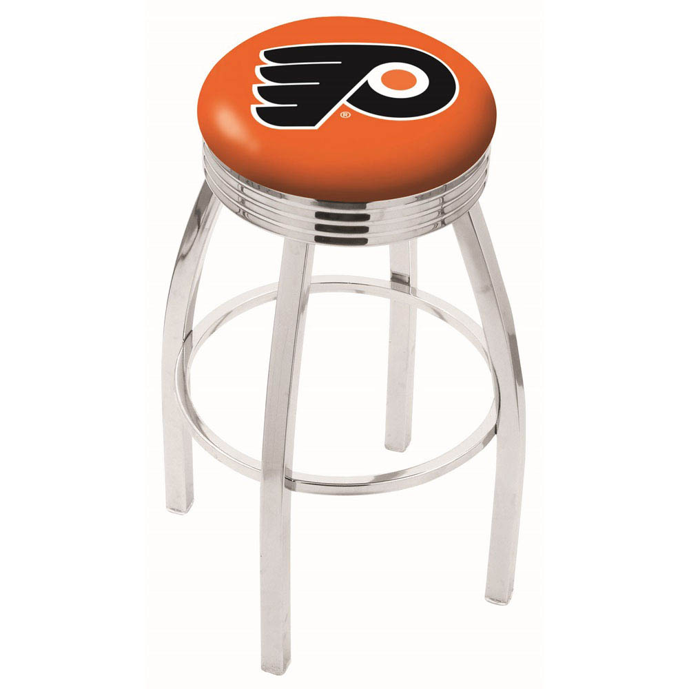 inch Chrome Philadelphia Flyers (Orange) Swivel Bar Stool w/ Ribbed Accent