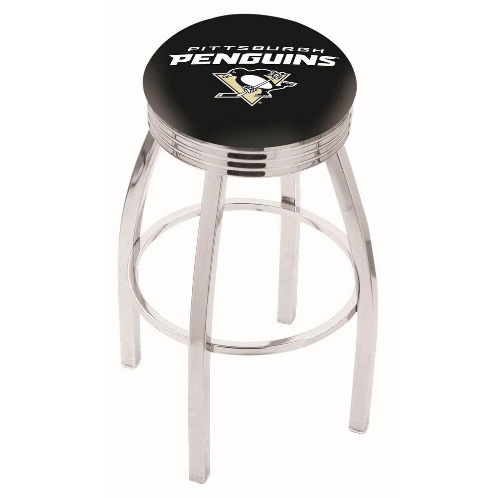 inch Chrome Pittsburgh Penguins Swivel Bar Stool w/ Ribbed Accent
