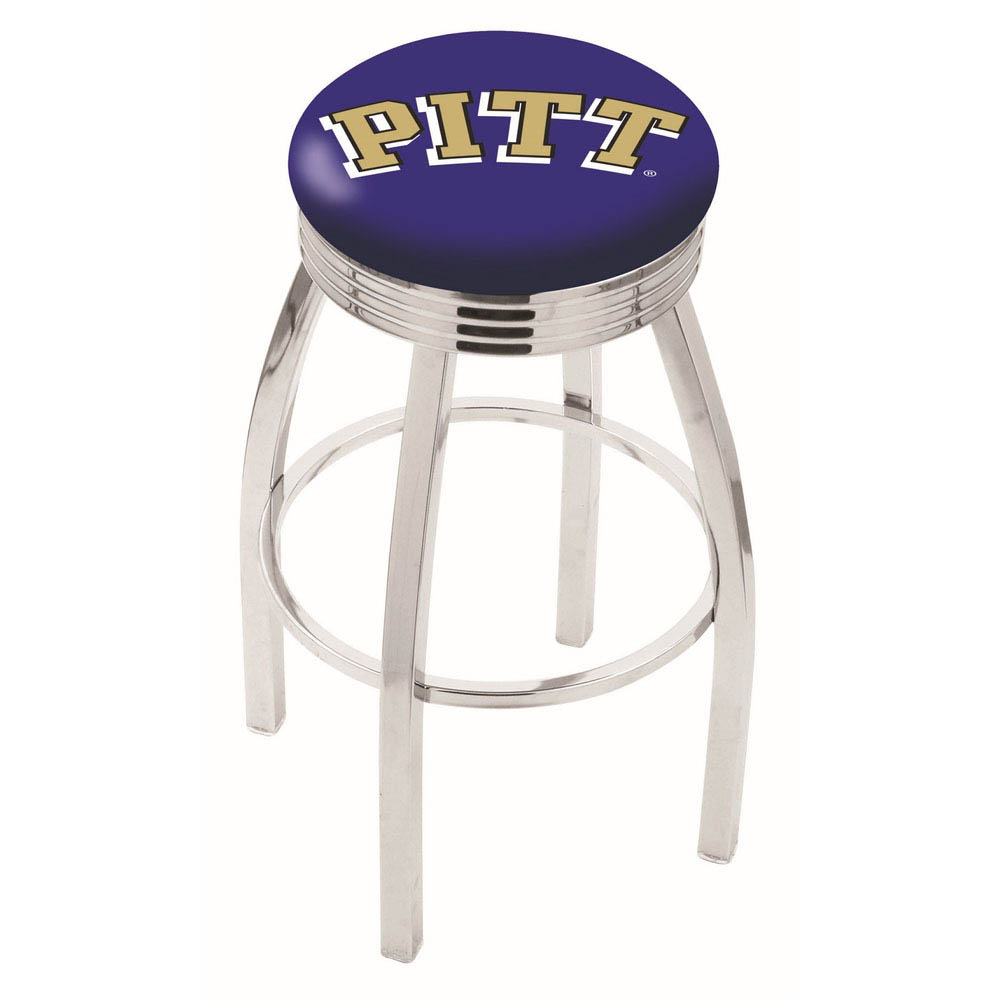 inch Chrome Pitt Swivel Bar Stool w/ Ribbed Accent