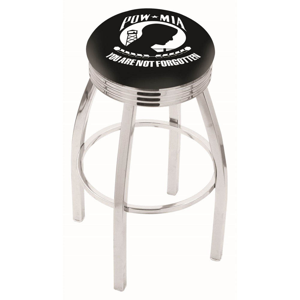 inch Chrome POW/MIA Swivel Bar Stool w/ Ribbed Accent