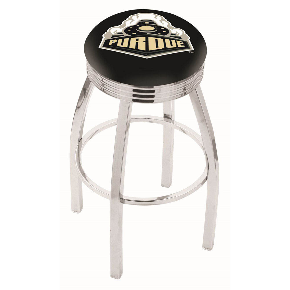 inch Chrome Purdue Swivel Bar Stool w/ Ribbed Accent