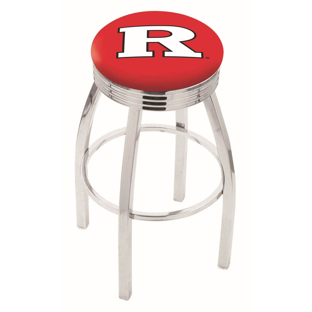 inch Chrome Rutgers Swivel Bar Stool w/ Ribbed Accent