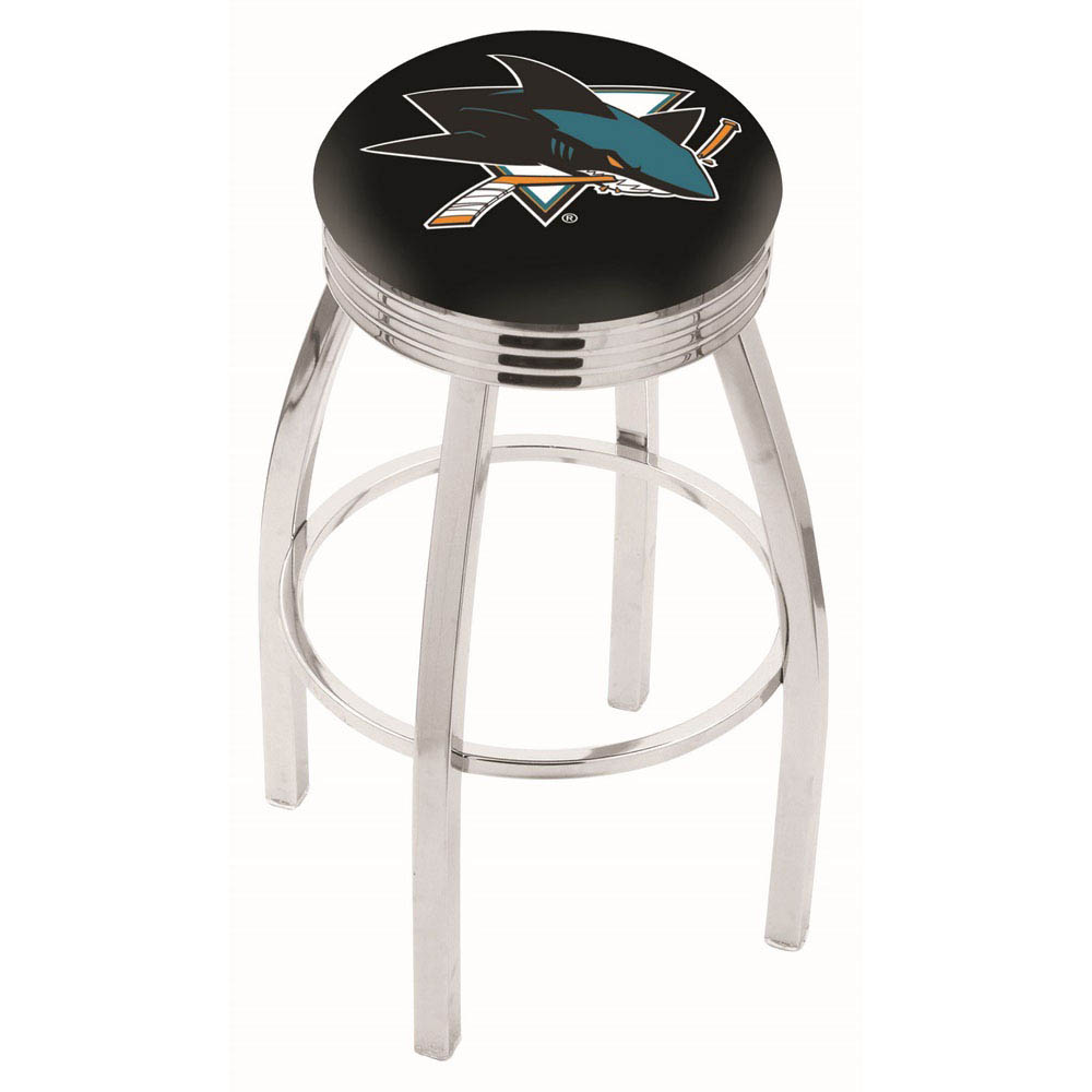 inch Chrome San Jose Sharks Swivel Bar Stool w/ Ribbed Accent