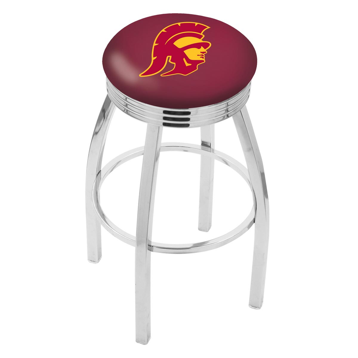 inch Chrome USC Trojans Swivel Bar Stool w/ Ribbed Accent