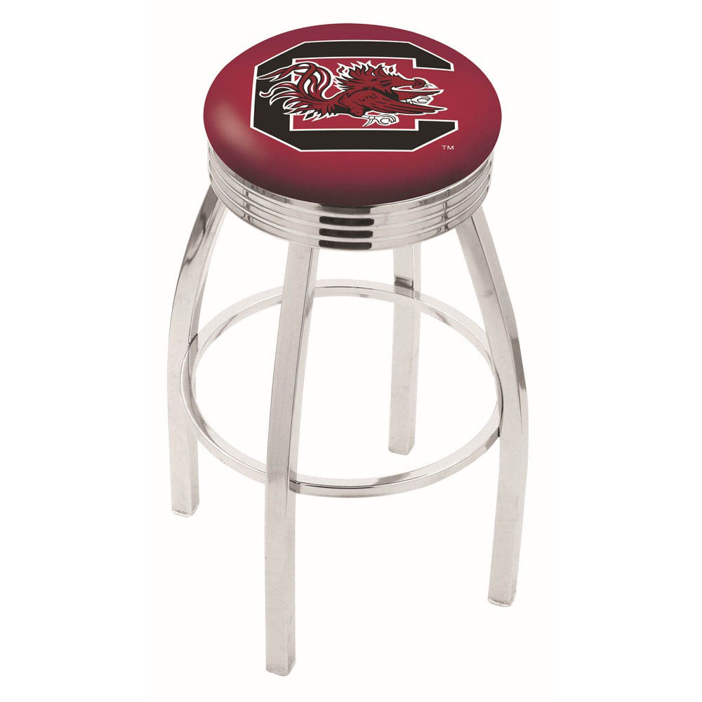 inch Chrome South Carolina Swivel Bar Stool w/ Ribbed Accent