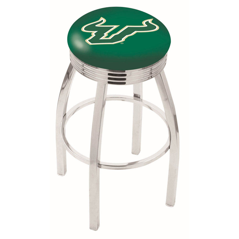 inch Chrome South Florida Swivel Bar Stool w/ Ribbed Accent