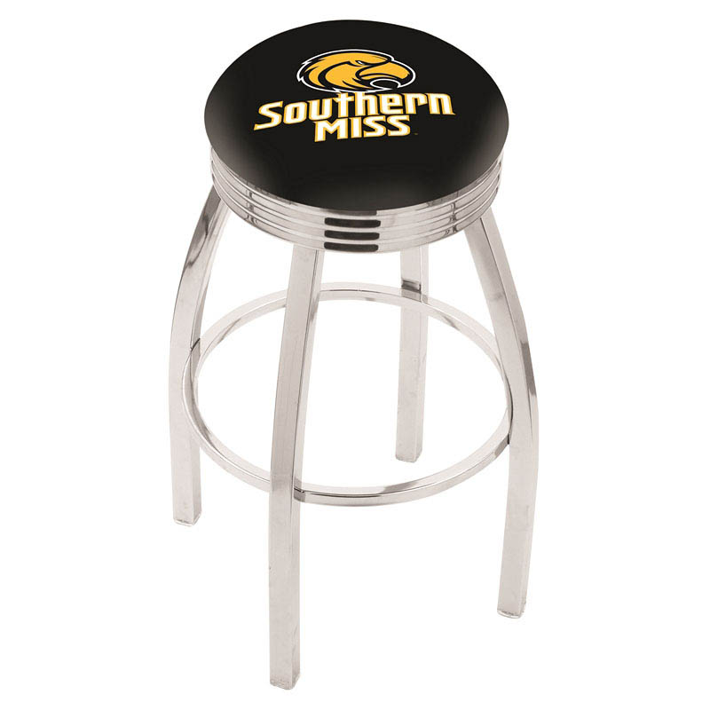 inch Chrome Southern Miss Swivel Bar Stool w/ Ribbed Accent