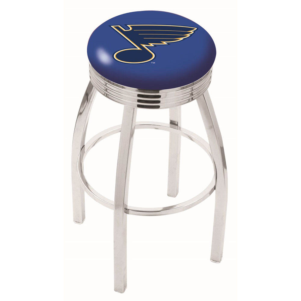 inch Chrome St Louis Blues Swivel Bar Stool w/ Ribbed Accent