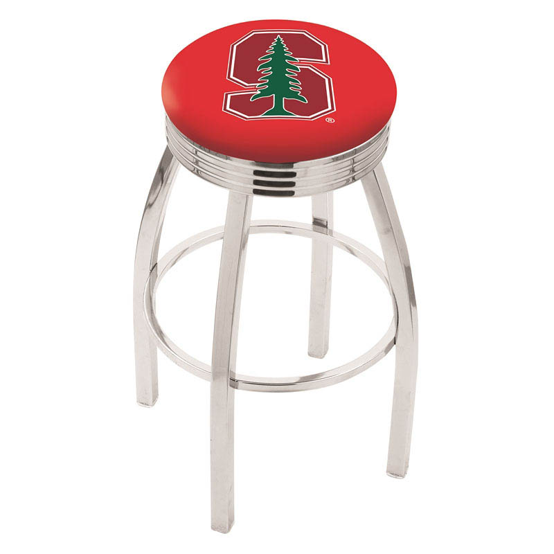 inch Chrome Stanford Swivel Bar Stool w/ Ribbed Accent