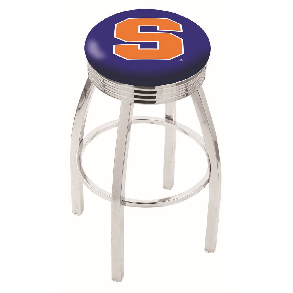 inch Chrome Syracuse Swivel Bar Stool w/ Ribbed Accent