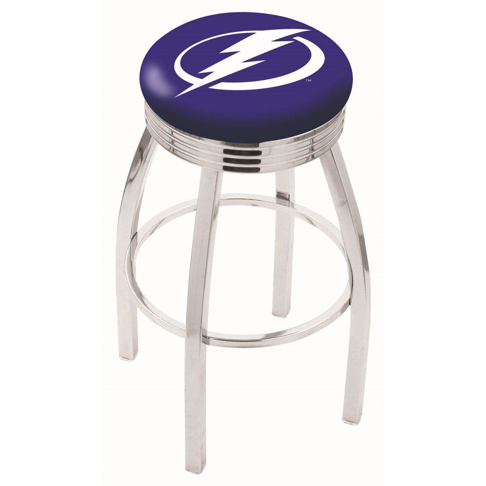 inch Chrome Tampa Bay Lightning Swivel Bar Stool w/ Ribbed Accent