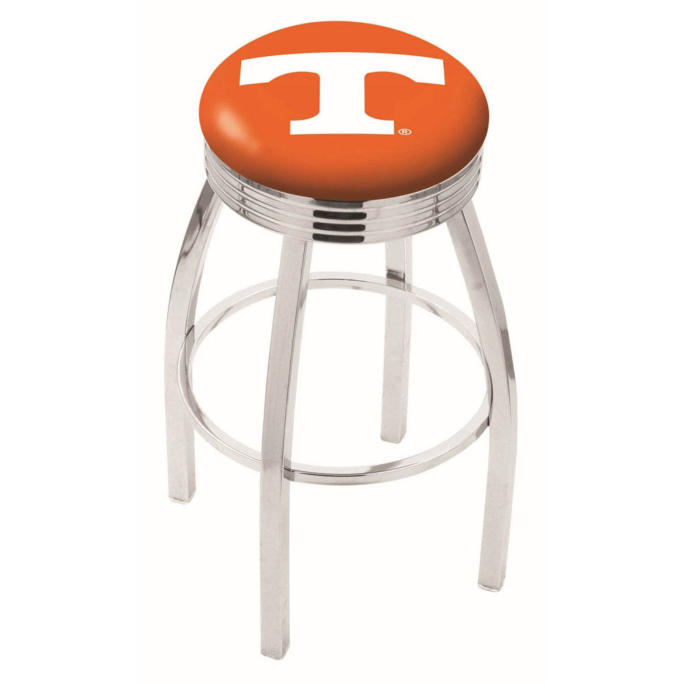 inch Chrome Tennessee Swivel Bar Stool w/ Ribbed Accent