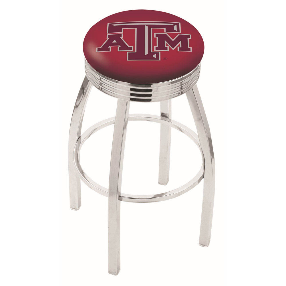 inch Chrome Texas A&M Swivel Bar Stool w/ Ribbed Accent
