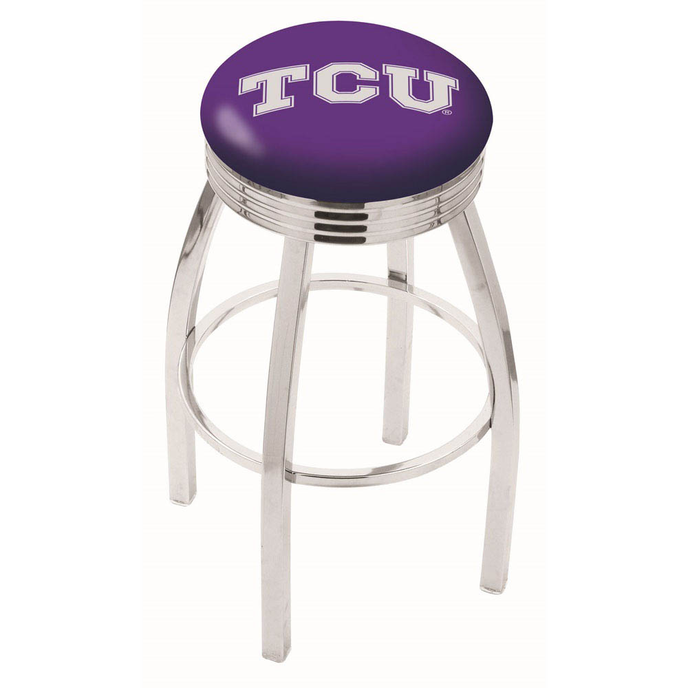 inch Chrome TCU Swivel Bar Stool w/ Ribbed Accent