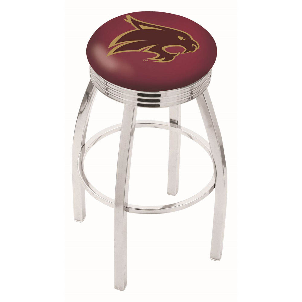 inch Chrome Texas State Swivel Bar Stool w/ Ribbed Accent