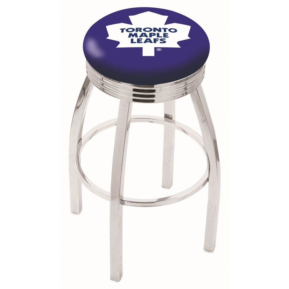 inch Chrome Toronto Maple Leafs Swivel Bar Stool w/ Ribbed Accent