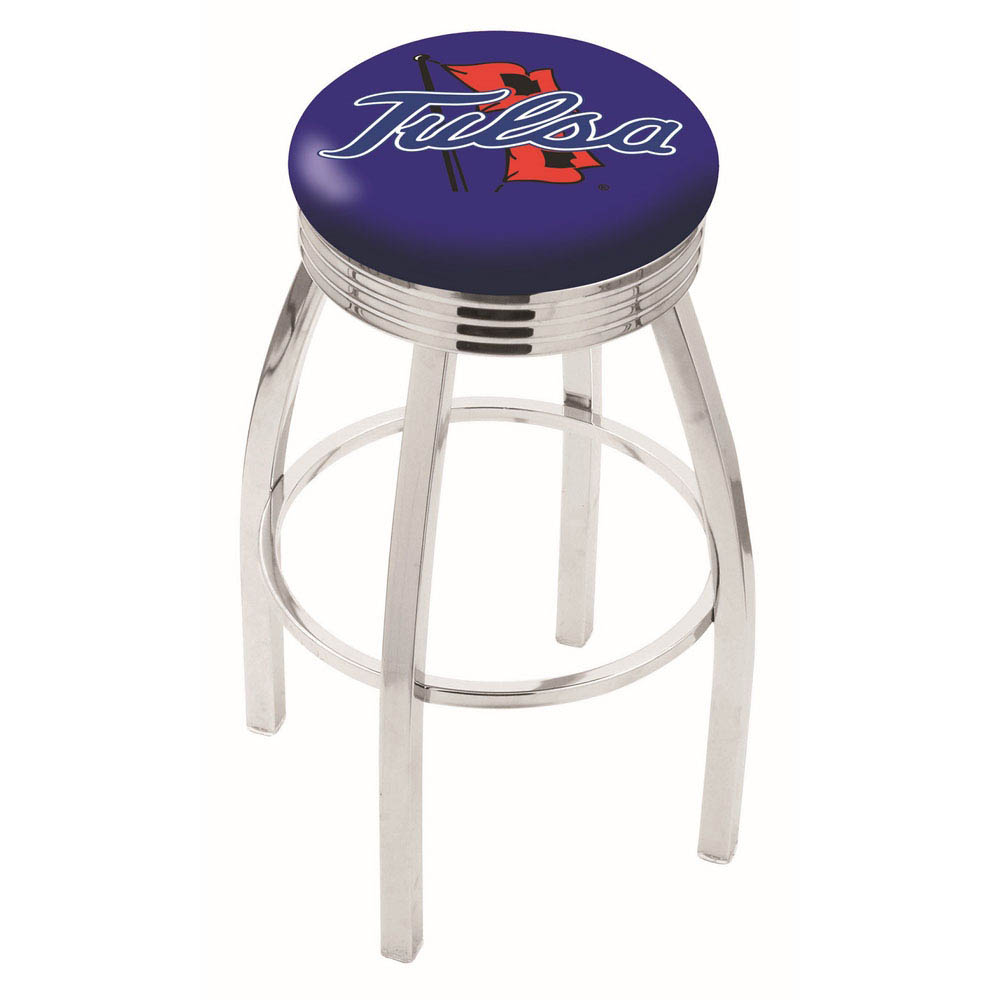 inch Chrome Tulsa Swivel Bar Stool w/ Ribbed Accent
