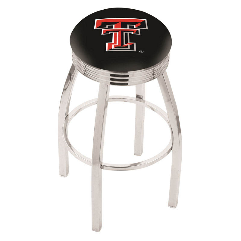 inch Chrome Texas Tech Swivel Bar Stool w/ Ribbed Accent