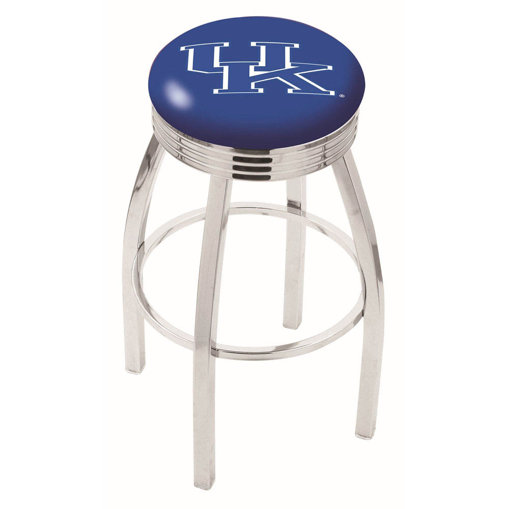 inch Chrome Kentucky UK Swivel Bar Stool w/ Ribbed Accent