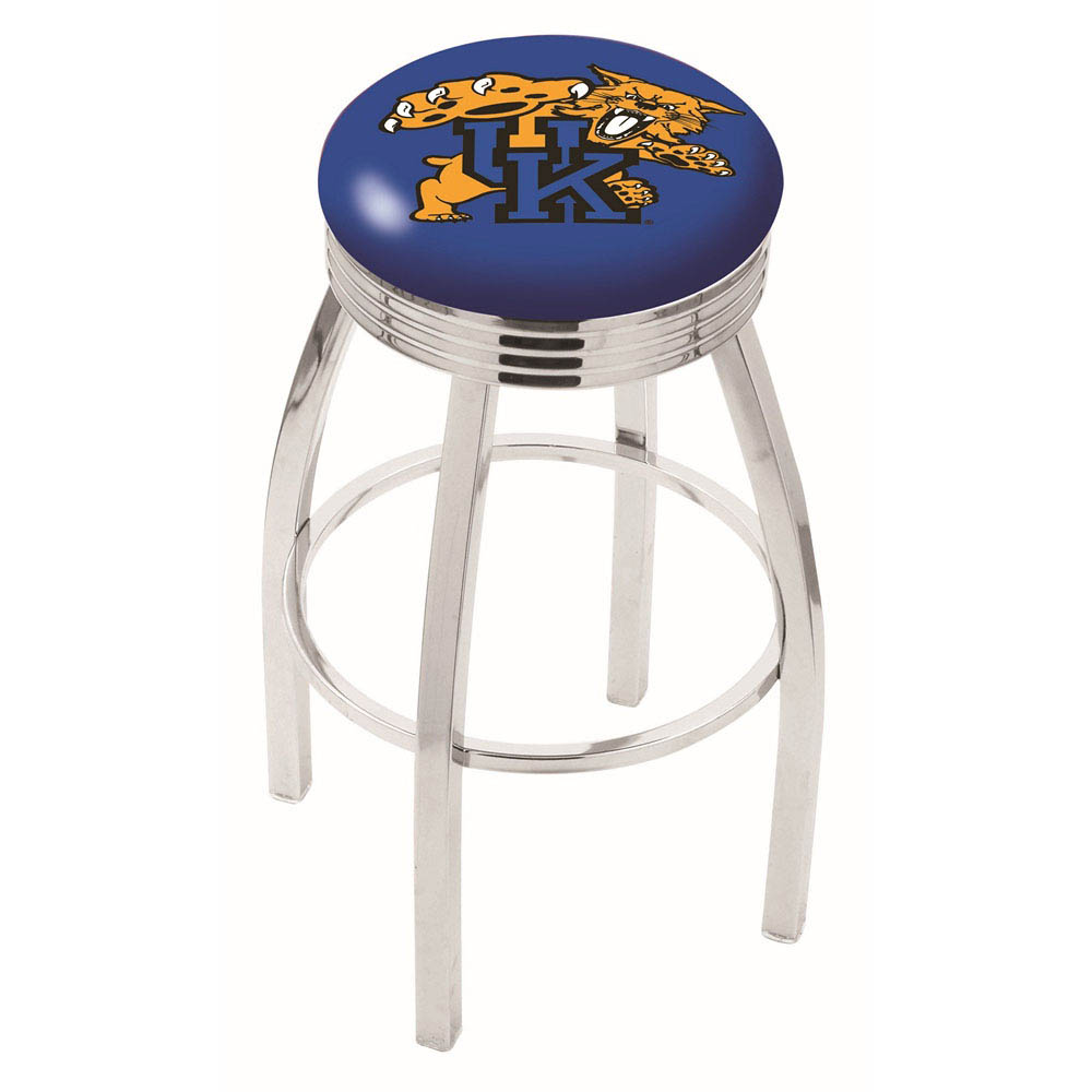 inch Chrome Kentucky Wildcat Swivel Bar Stool w/ Ribbed Accent