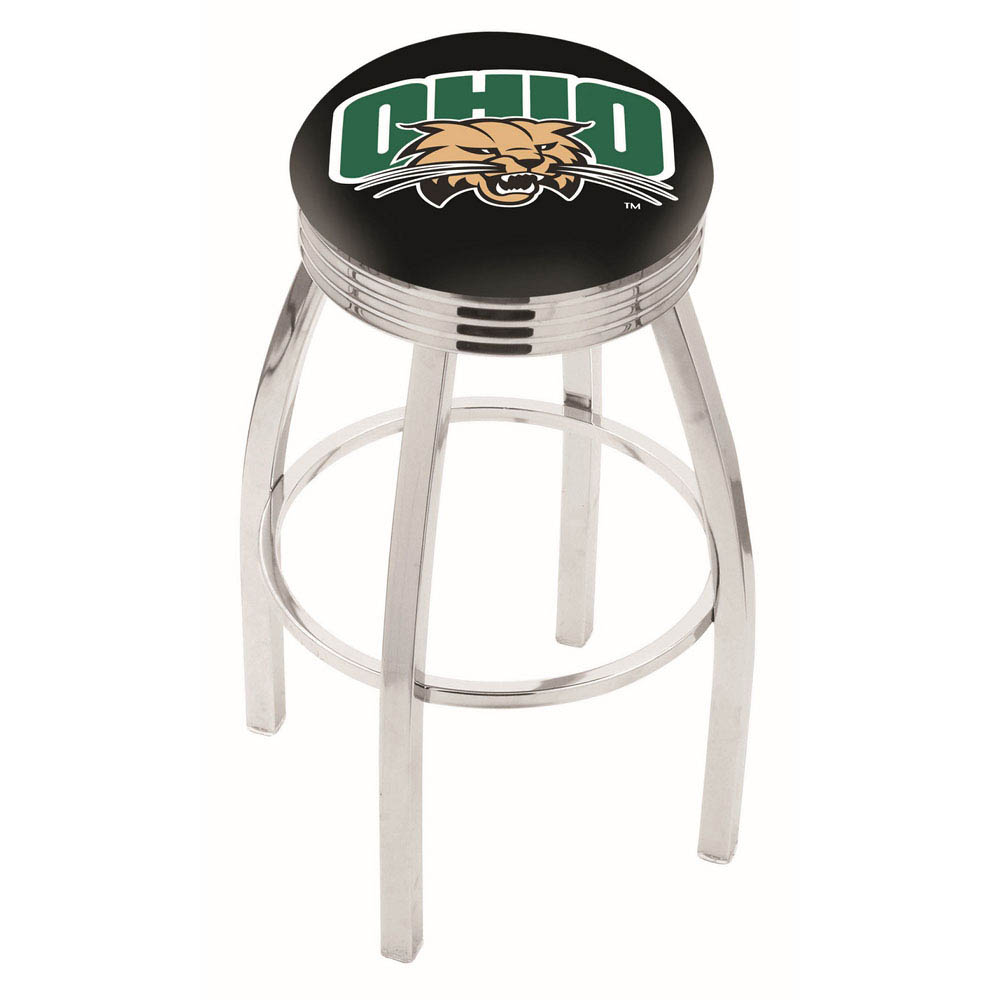 inch Chrome Ohio University Swivel Bar Stool w/ Ribbed Accent