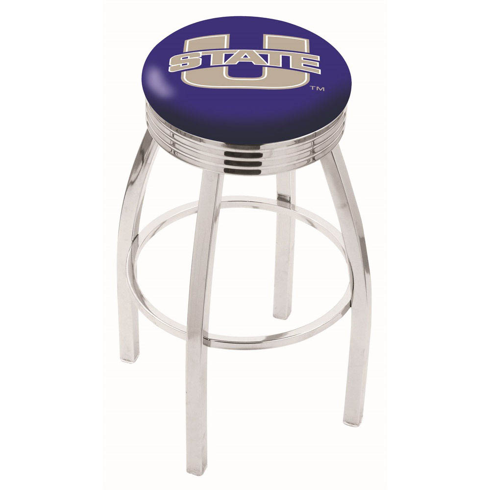 inch Chrome Utah State Swivel Bar Stool w/ Ribbed Accent