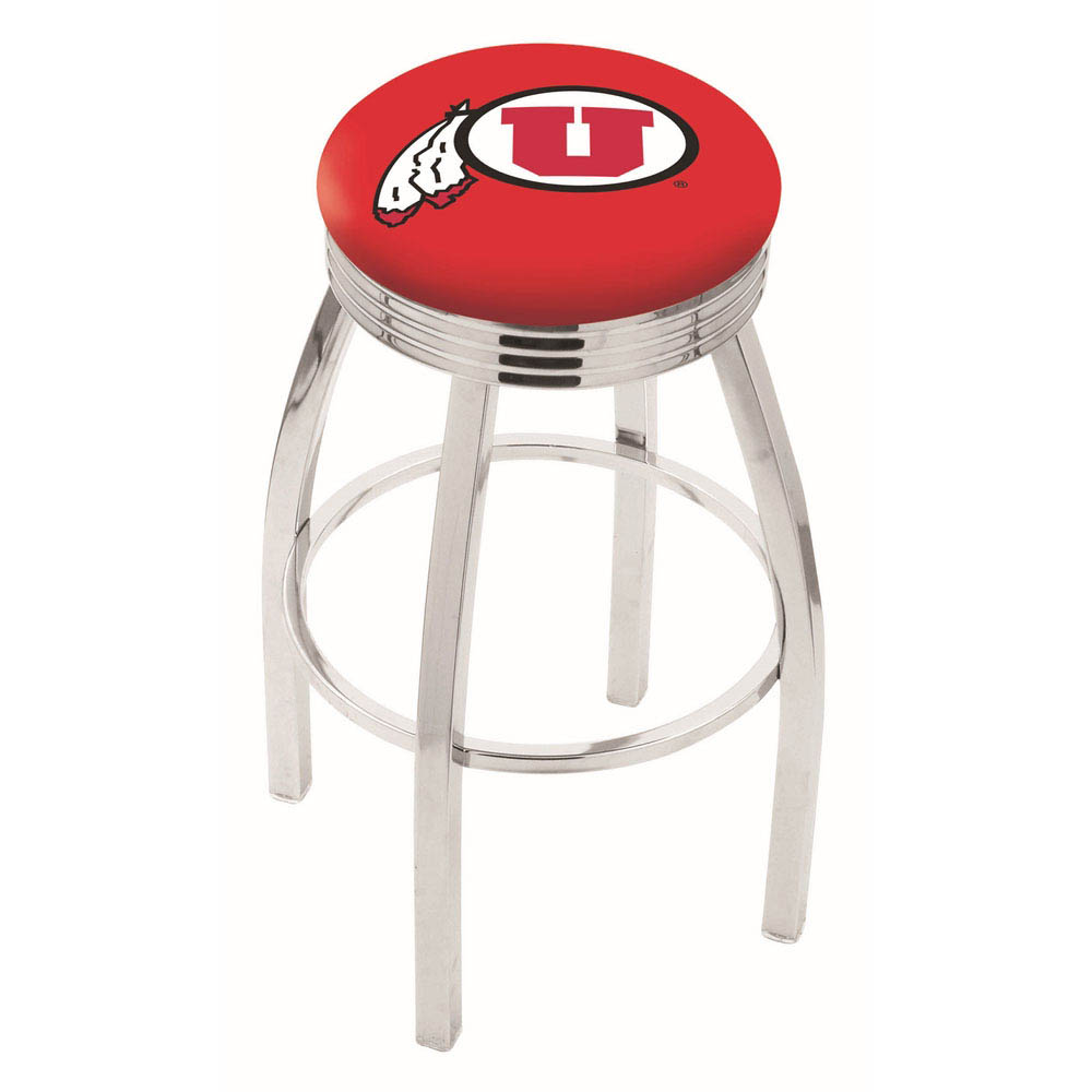 inch Chrome Utah Swivel Bar Stool w/ Ribbed Accent