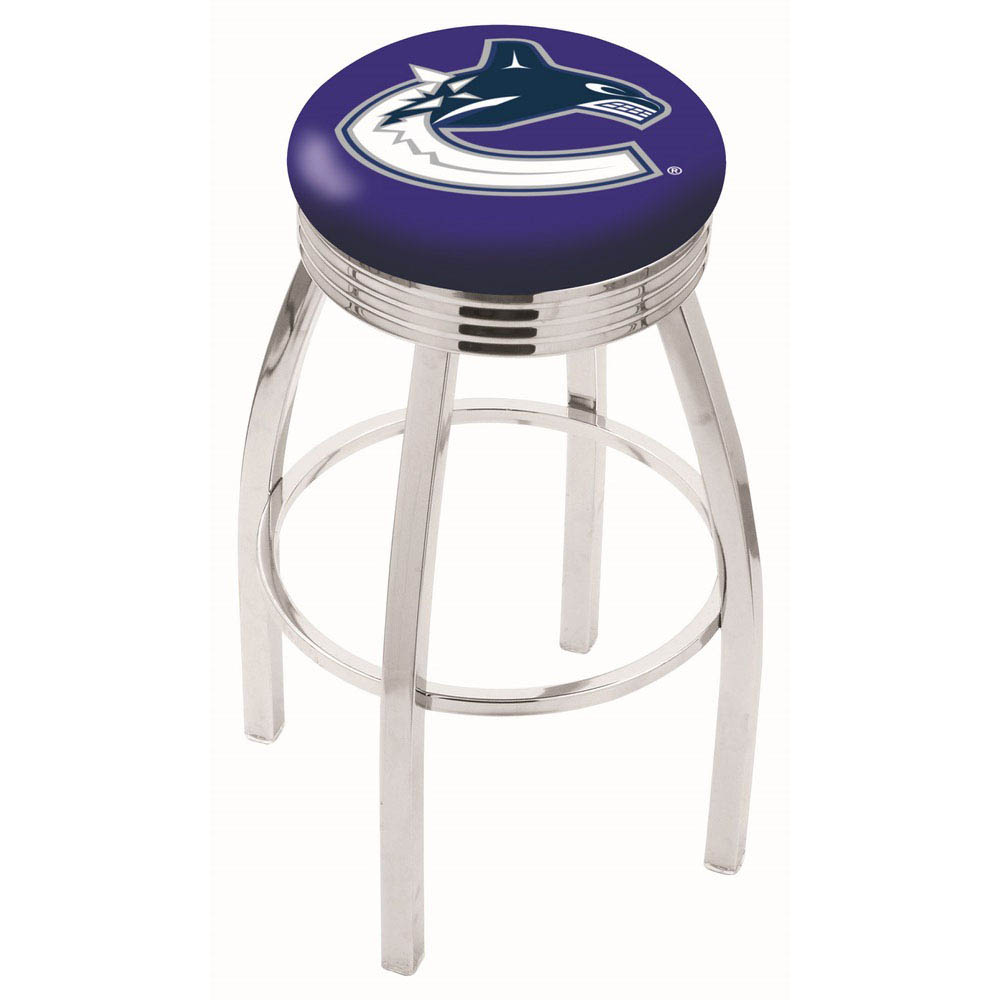 inch Chrome Vancouver Canucks Swivel Bar Stool w/ Ribbed Accent