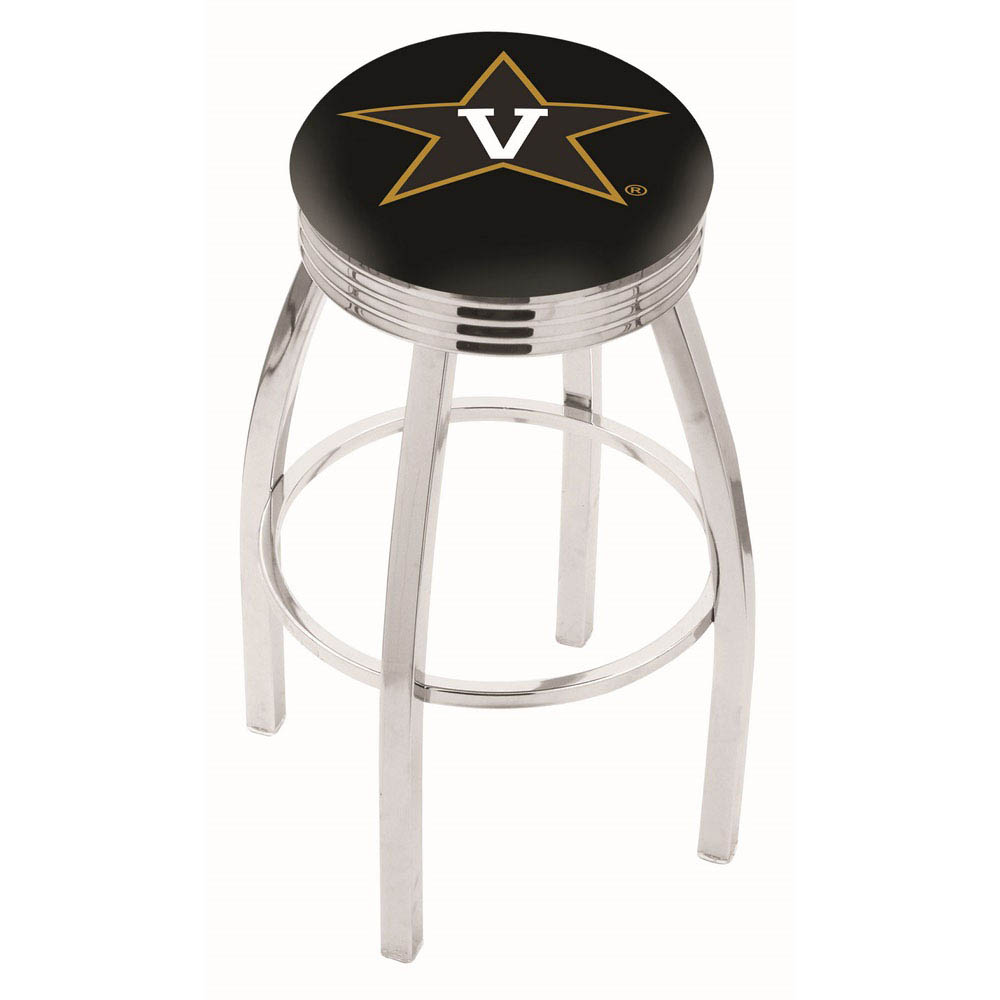 inch Chrome Vanderbilt Swivel Bar Stool w/ Ribbed Accent