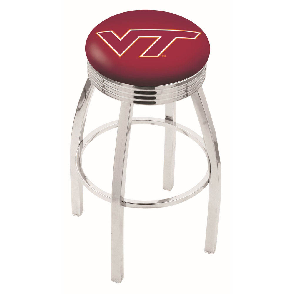 inch Chrome Virginia Tech Swivel Bar Stool w/ Ribbed Accent