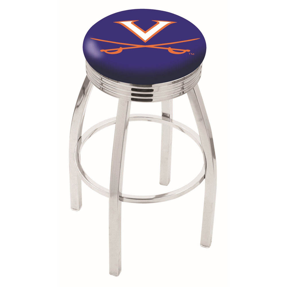 inch Chrome Virginia Swivel Bar Stool w/ Ribbed Accent