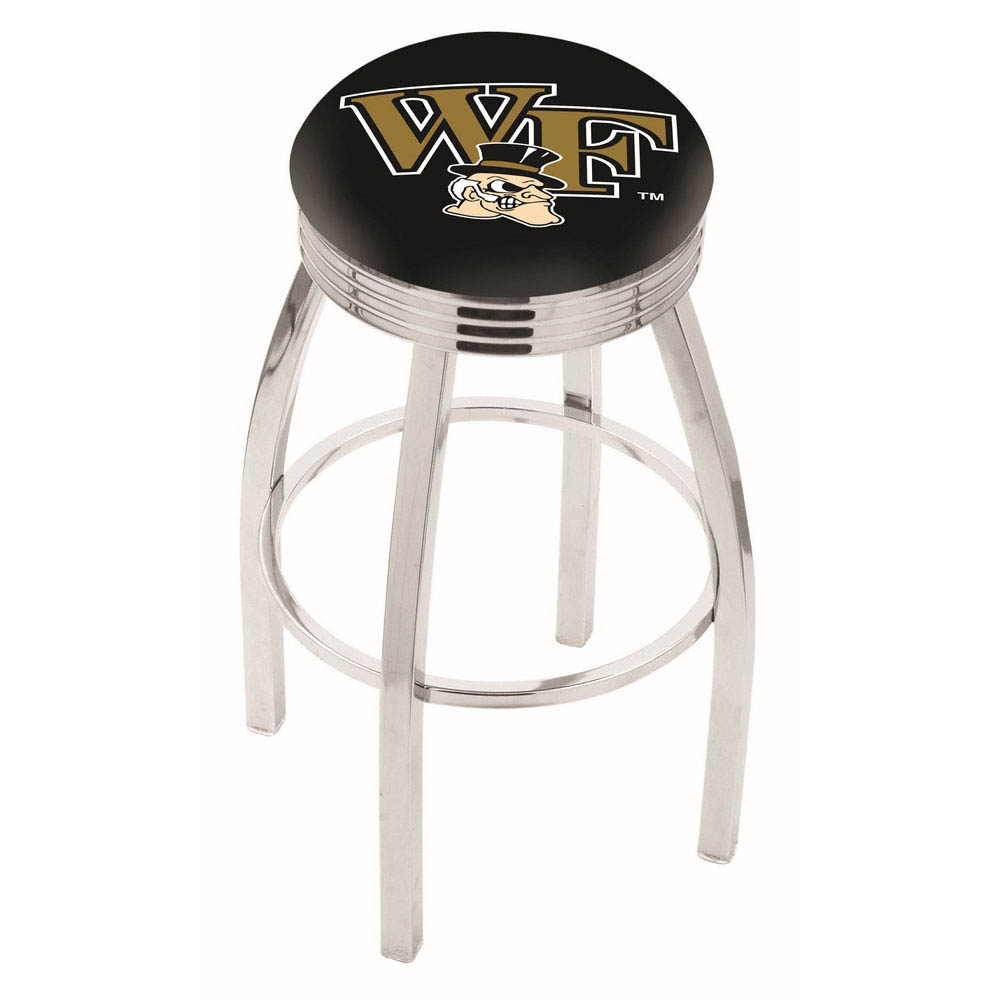 inch Chrome Wake Forest Swivel Bar Stool w/ Ribbed Accent