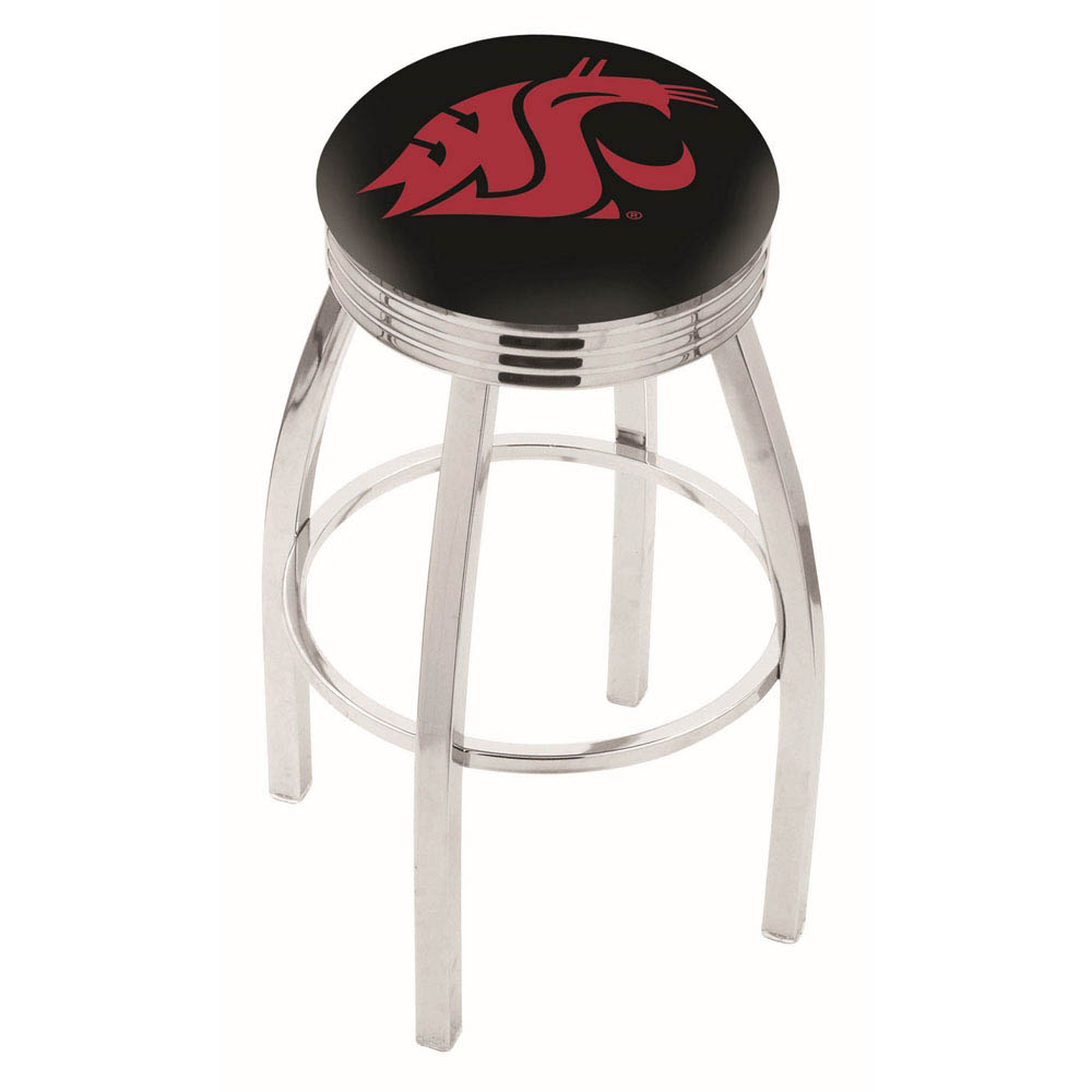 inch Chrome Washington State Swivel Bar Stool w/ Ribbed Accent