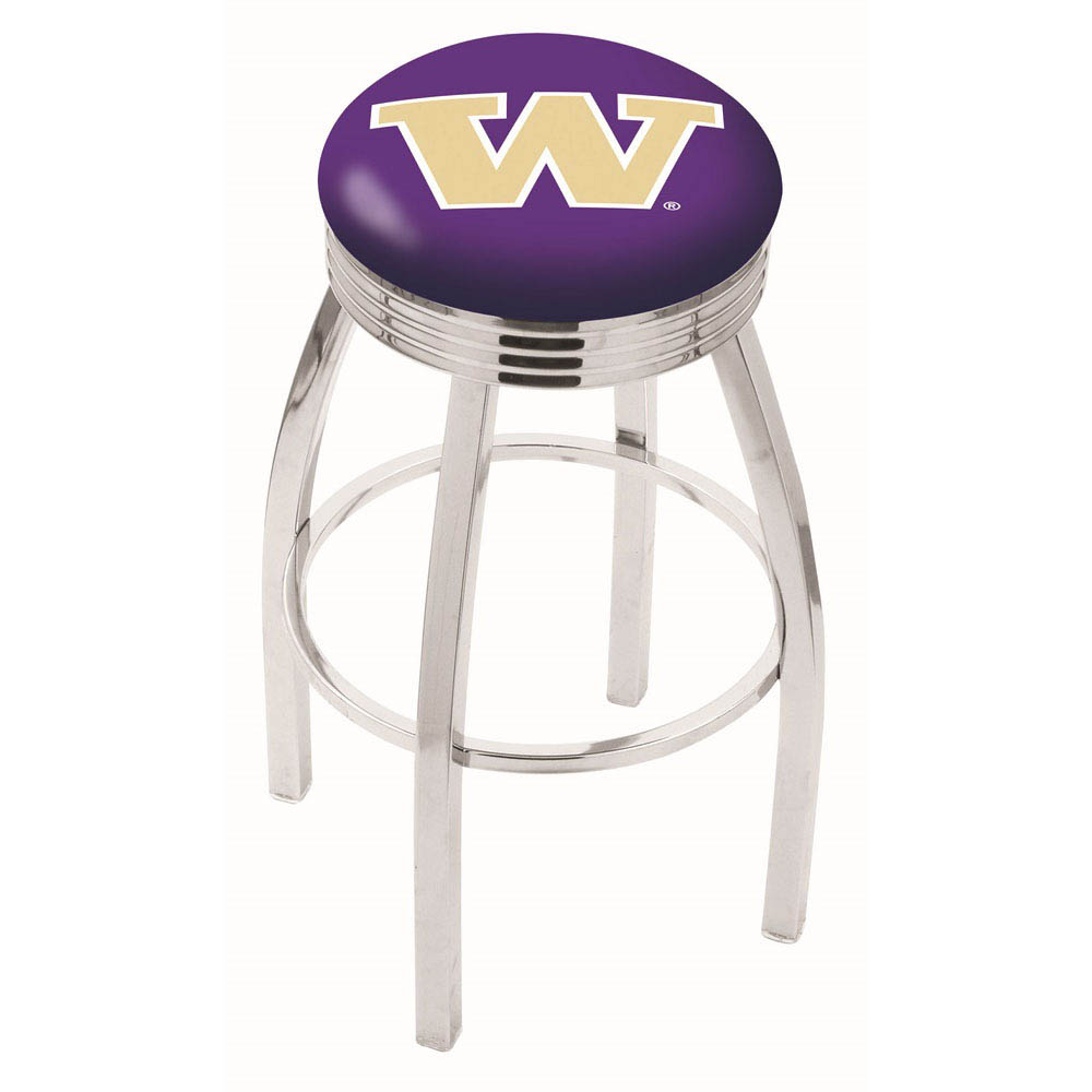 inch Chrome Washington Swivel Bar Stool w/ Ribbed Accent