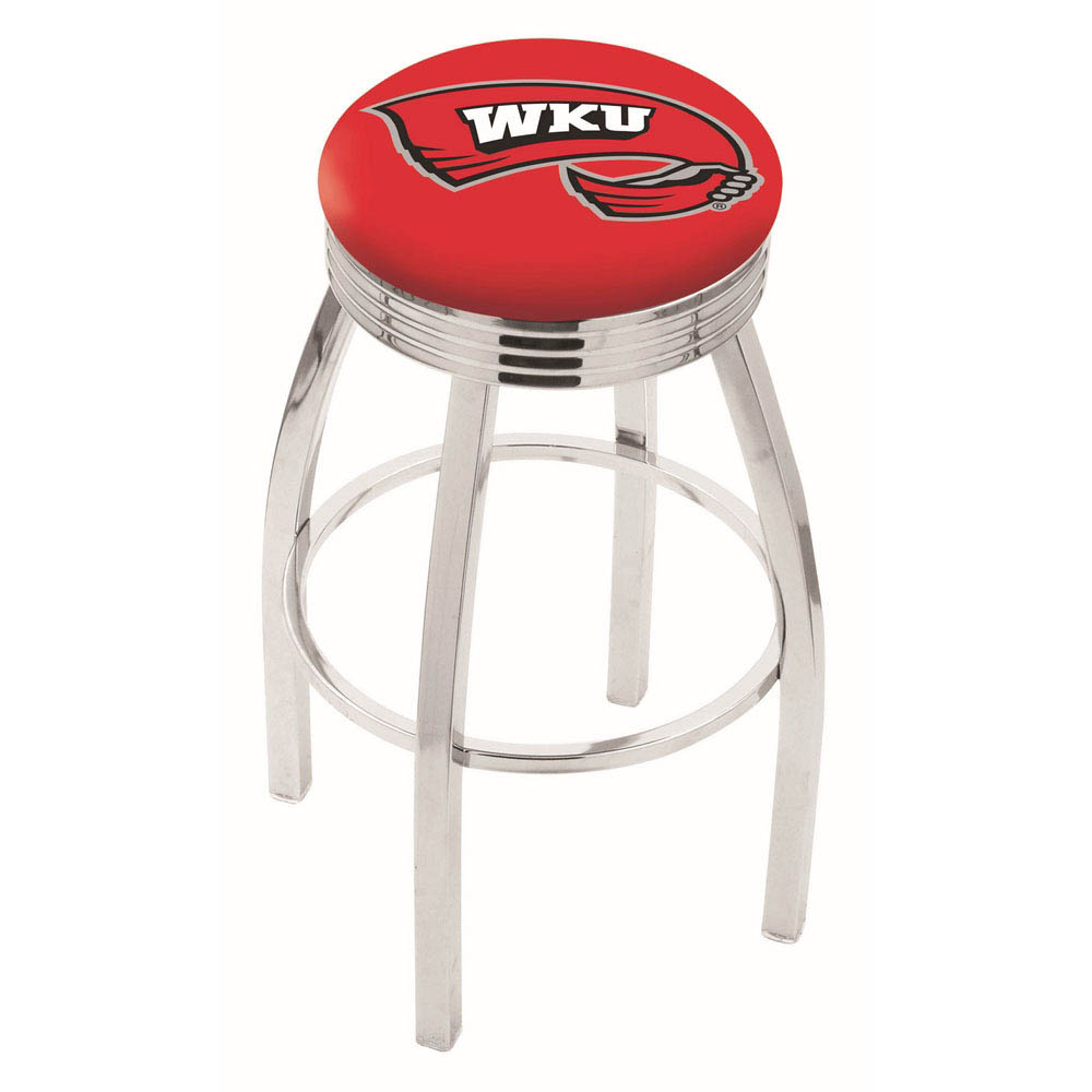 inch Chrome Western Kentucky Swivel Bar Stool w/ Ribbed Accent