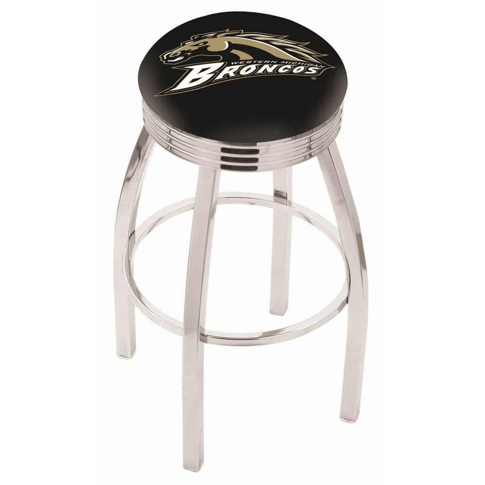 inch Chrome Western Michigan Swivel Bar Stool w/ Ribbed Accent