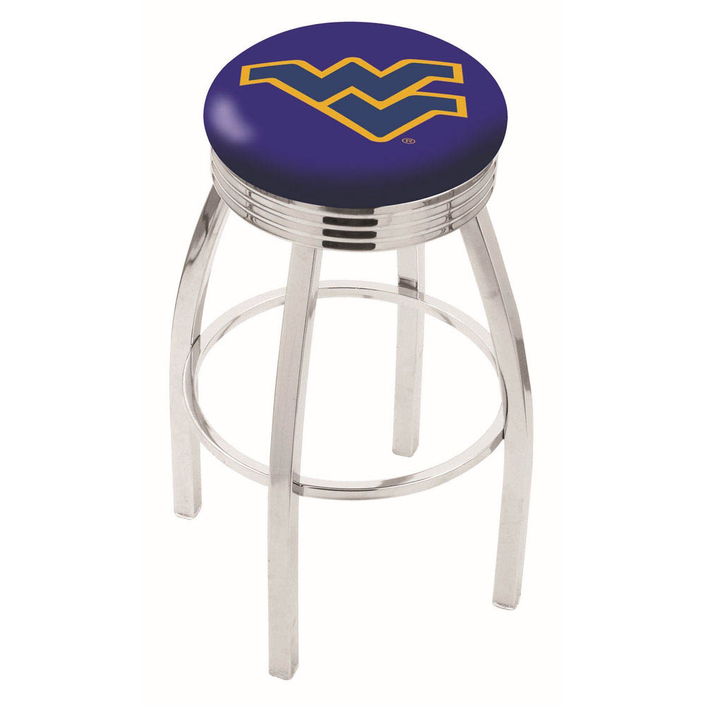 inch Chrome West Virginia Swivel Bar Stool w/ Ribbed Accent
