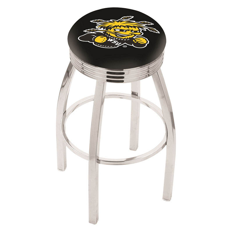 inch Chrome Wichita State Swivel Bar Stool w/ Ribbed Accent