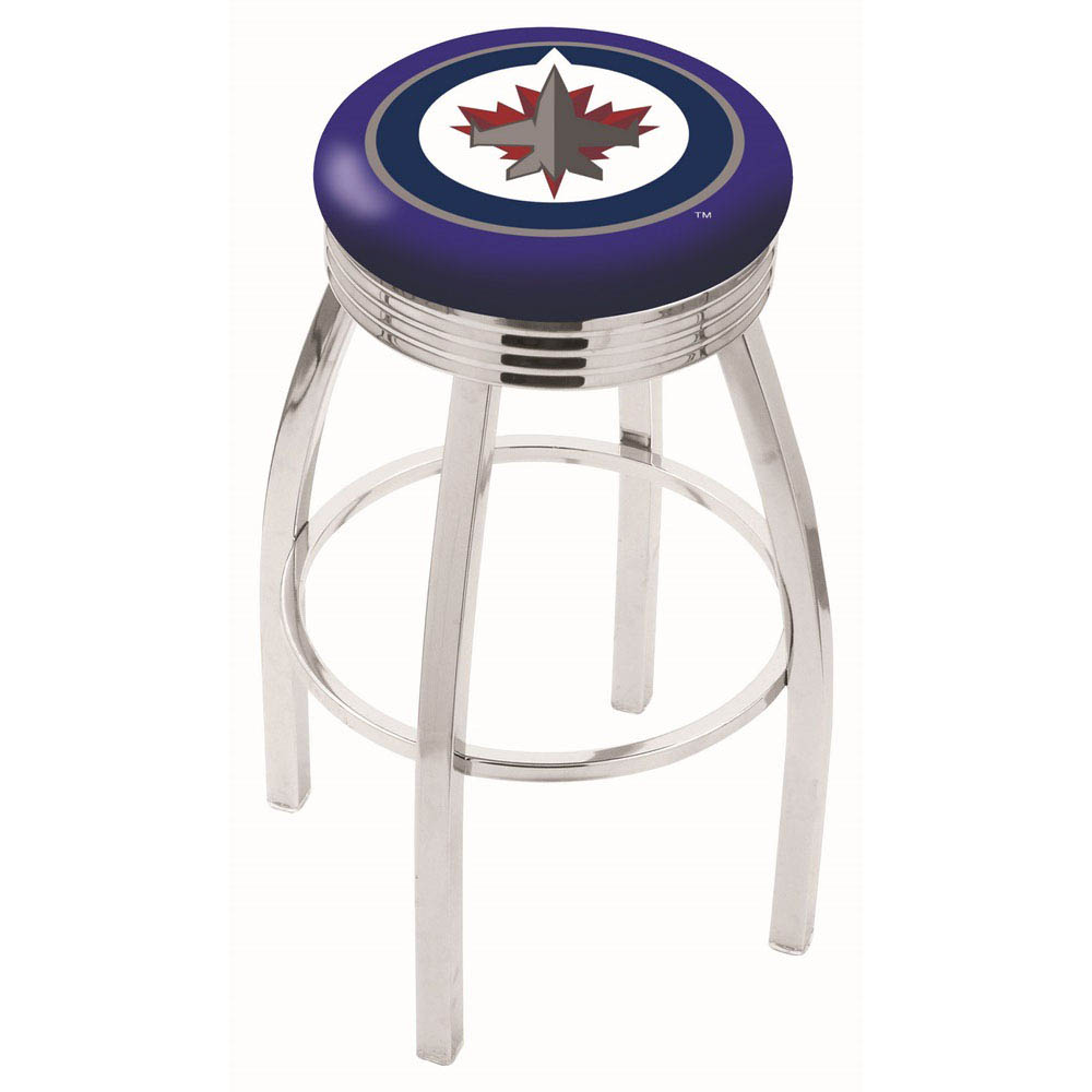 inch Chrome Winnipeg Jets Swivel Bar Stool w/ Ribbed Accent