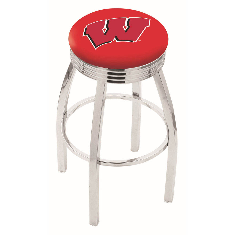 inch Chrome Wisconsin (W) Swivel Bar Stool w/ Ribbed Accent