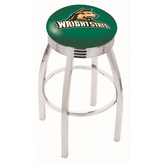 25 inch Chrome Wright State Swivel Bar Stool w/ Ribbed Accent