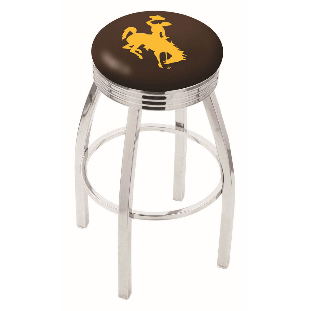inch Chrome Wyoming Swivel Bar Stool w/ Ribbed Accent