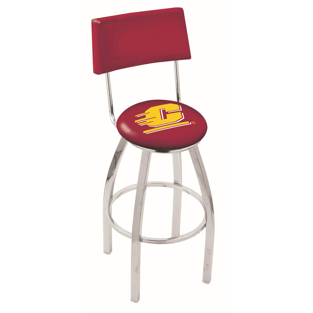 inch Chrome Central Michigan Swivel Bar Stool w/ Back