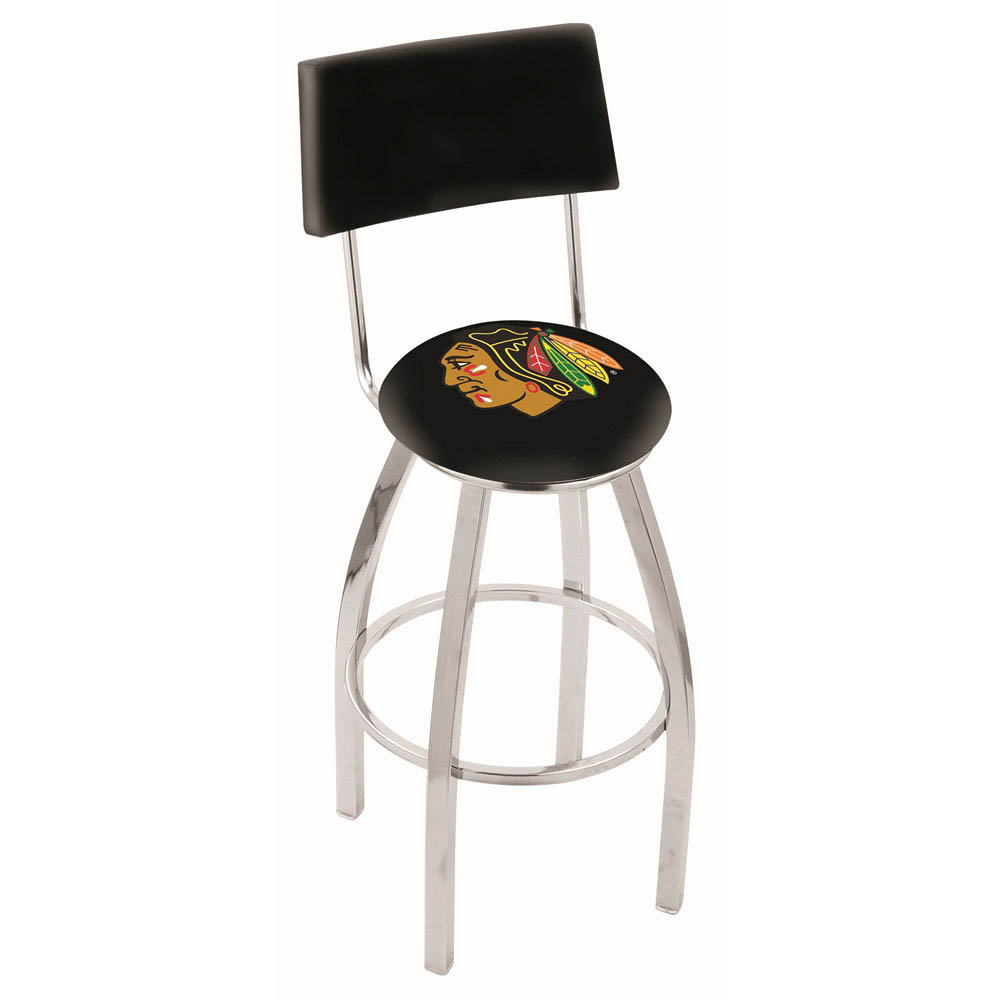 inch Chrome Chicago Blackhawks (Black) Swivel Bar Stool w/ Back