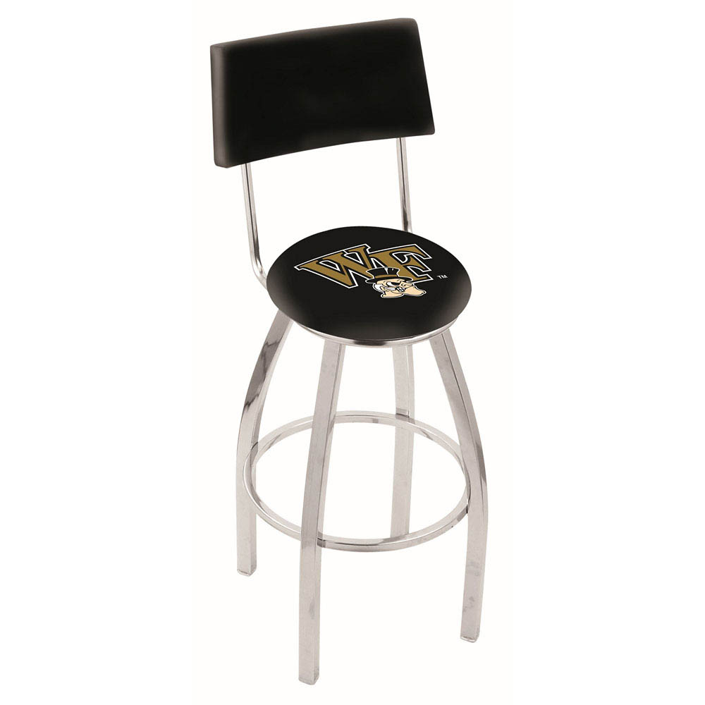 inch Chrome Wake Forest Swivel Bar Stool w/ Back