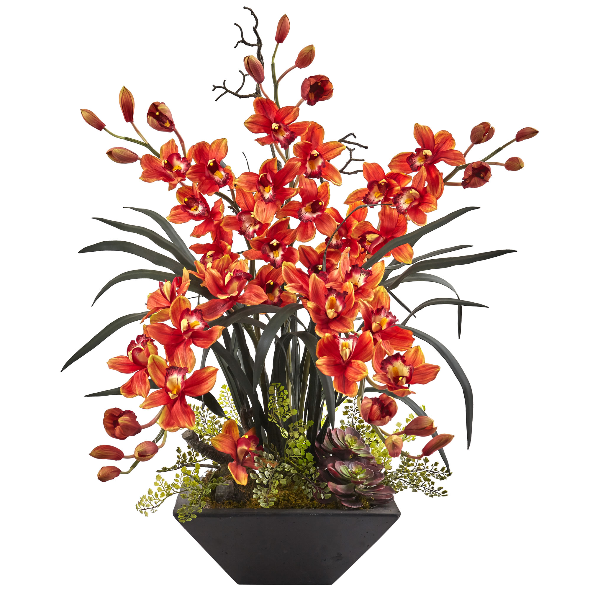 36 Inch Cymbidium Orchid In Black Vase
