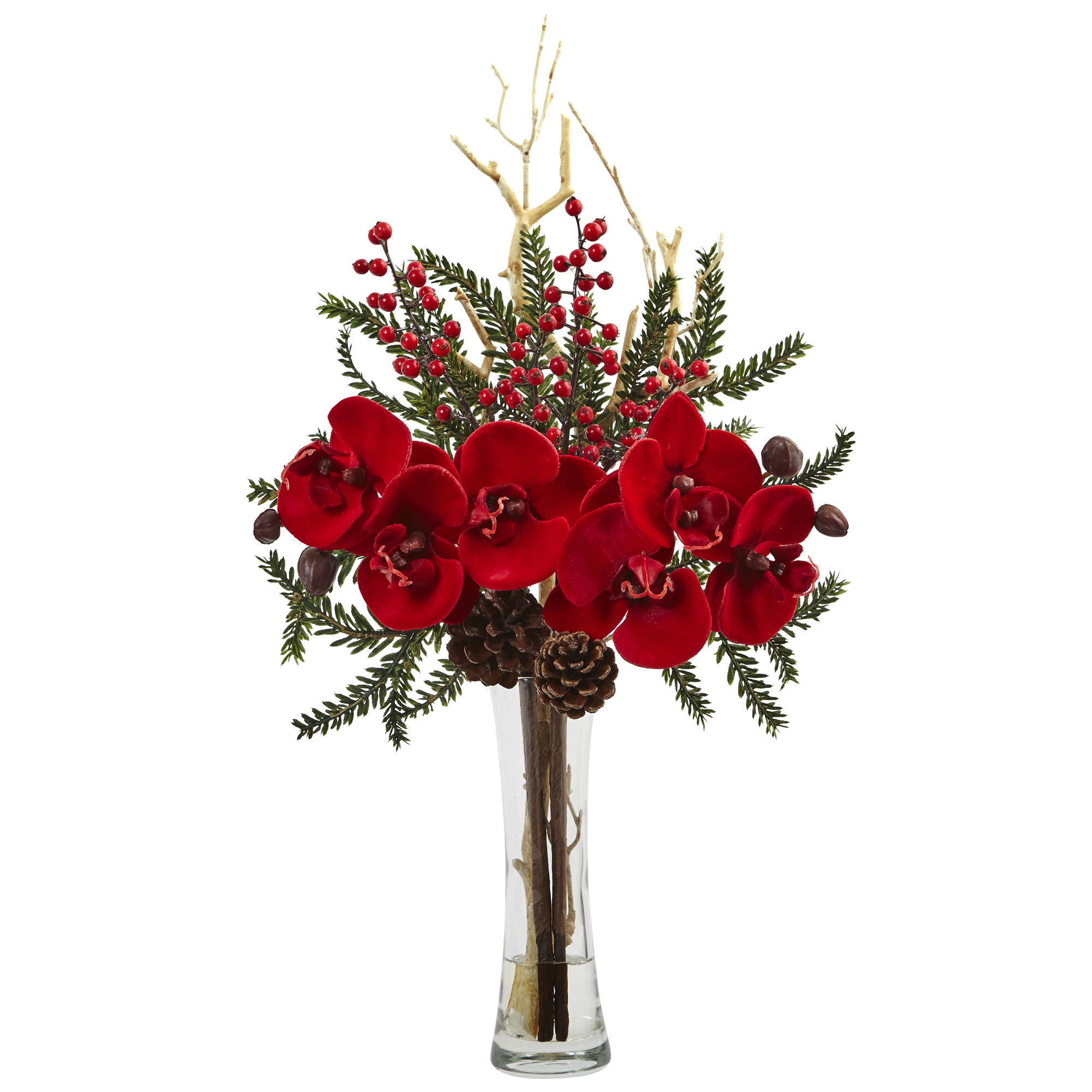 19 Inch Red Mixed Orchid Holiday Arrangement In Vase