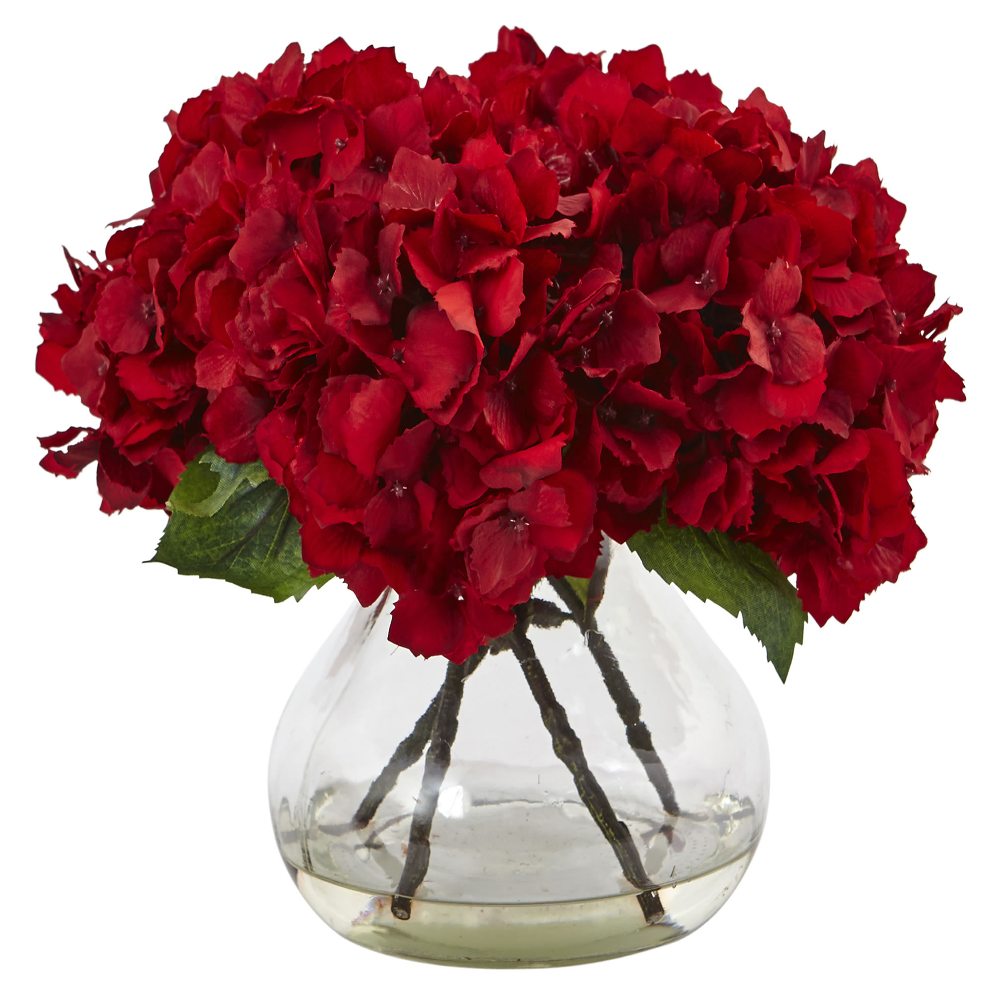 8.5 Inch Red Hydrangea In Vase