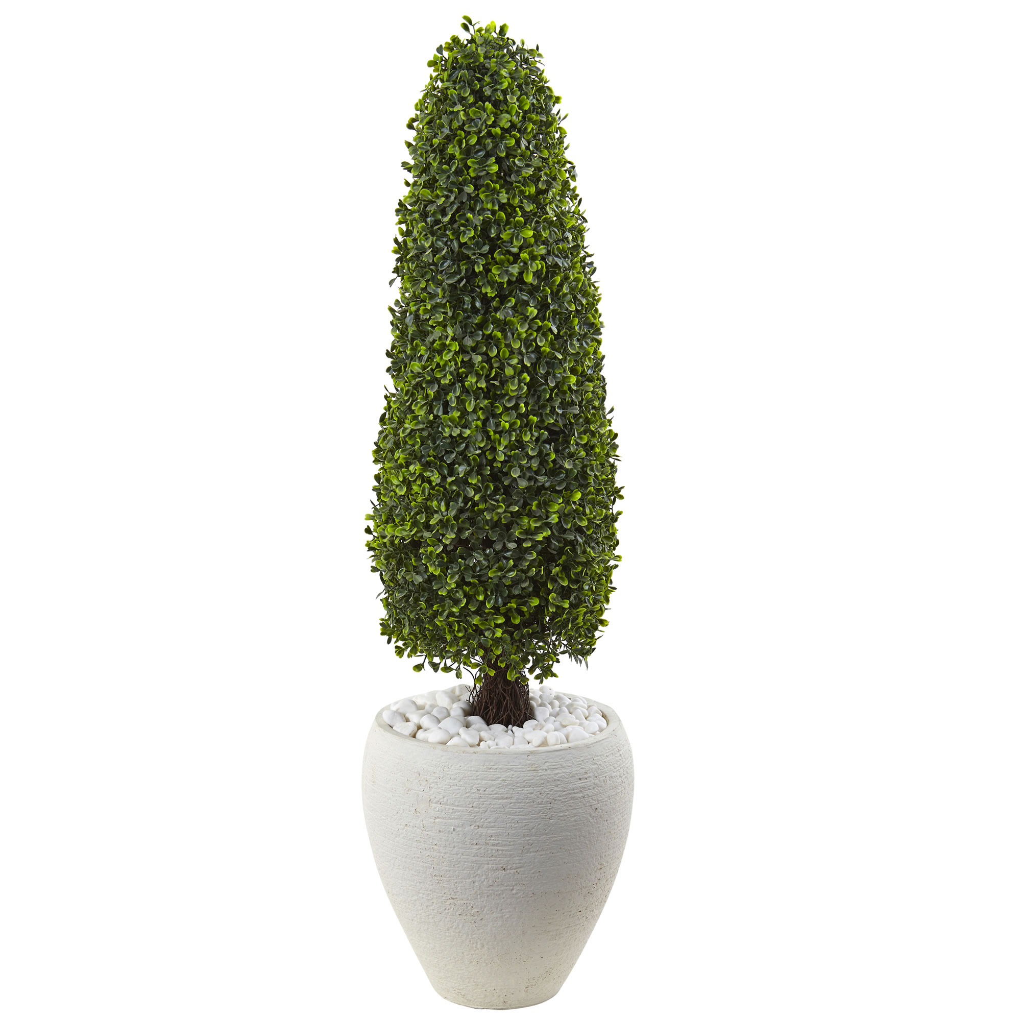 41 Inch Boxwood Topiary In Decorative White Planter: Uv Protected