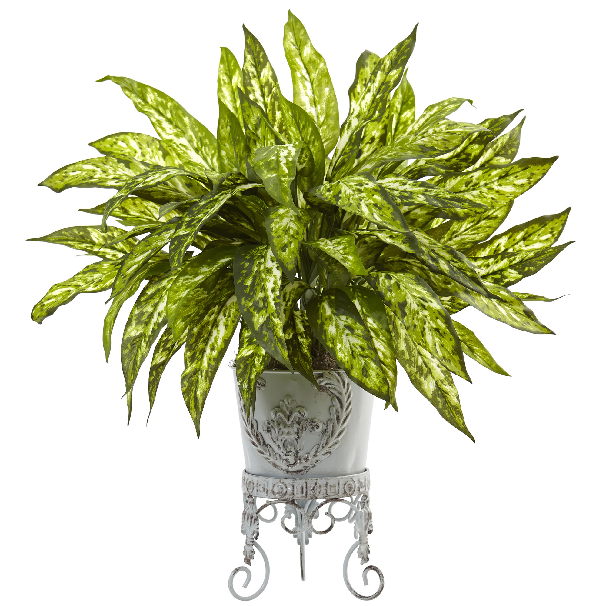 24 inch Variegated Aglaonema in Metal Planter